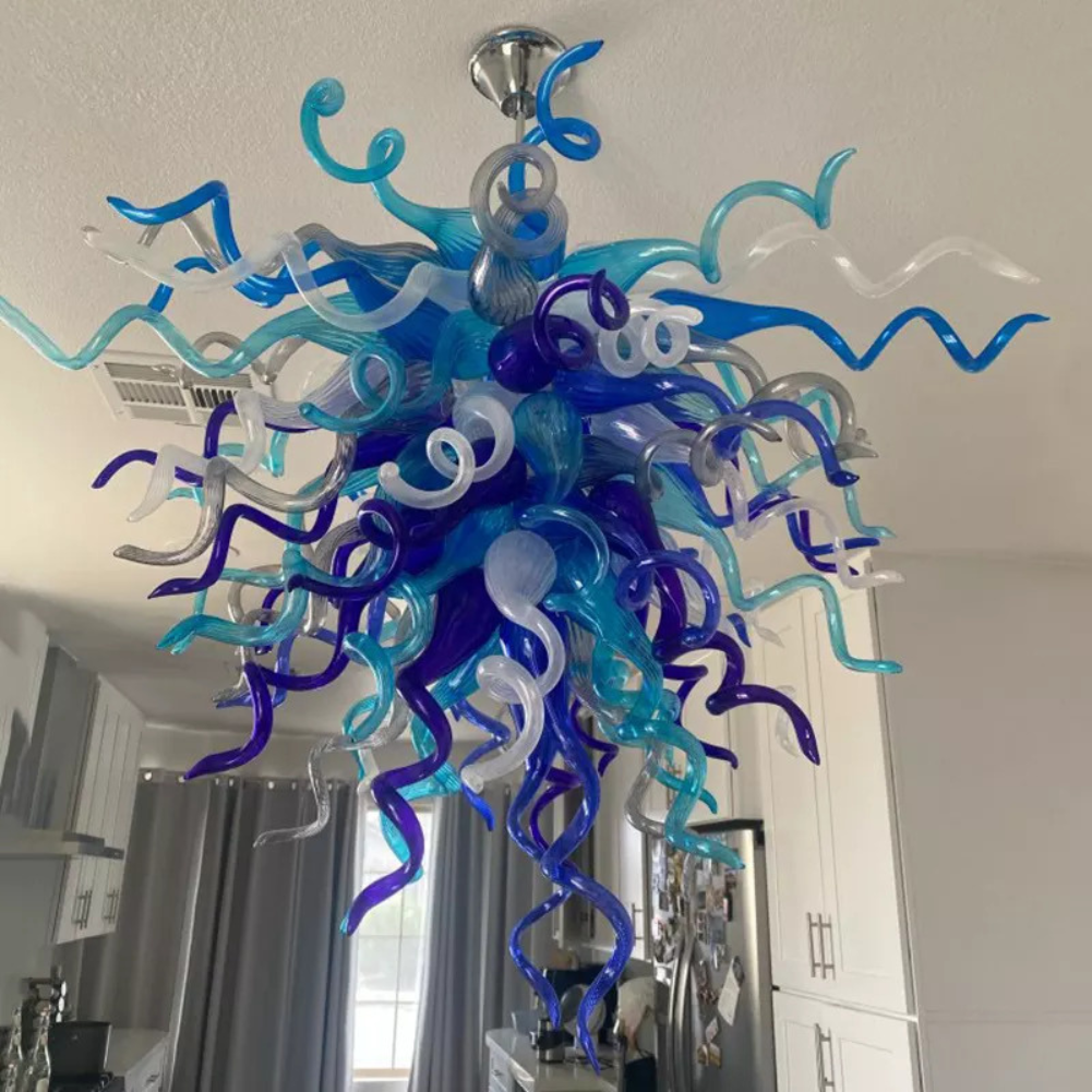 Multicolor Blue Chandelier Hand Blown Glass LED Pendant Light Lamp For Home Mall