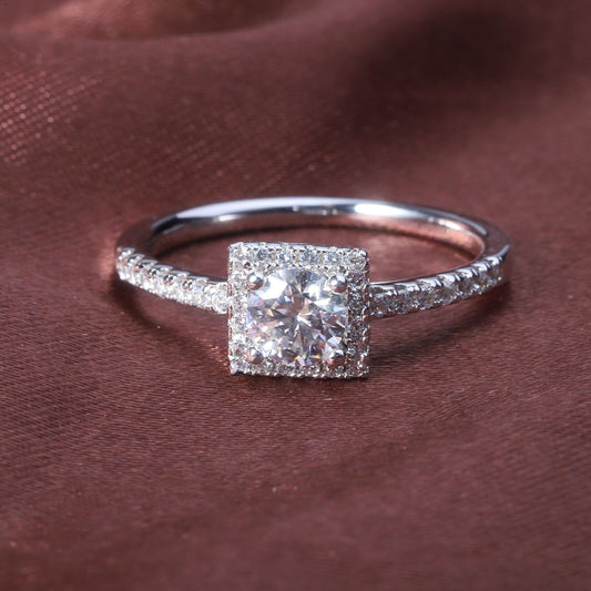 Half Eternity Square Halo Diamond Engagement Ring 0.5Ct Lab Created CVD 10K 14K