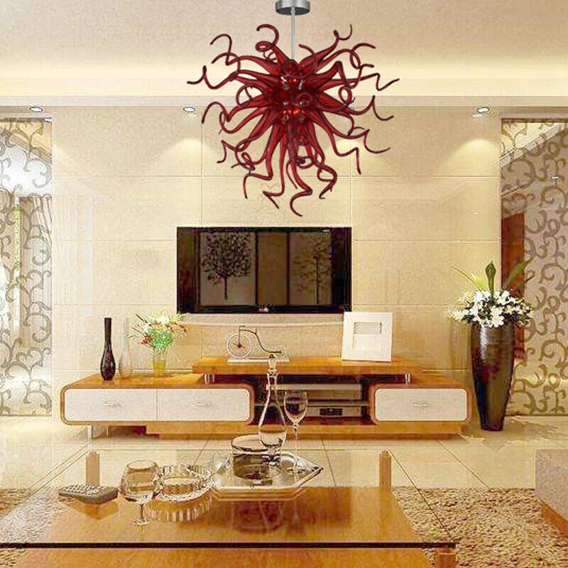 Elegant Red Hand Blown Glass Chandelier Decoration Living Room Lighting Fixture