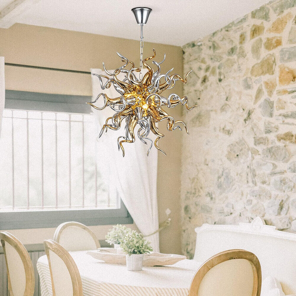 Golden Hand Blown Glass Chandelier Bedroom Decoration For Living Room LED Light