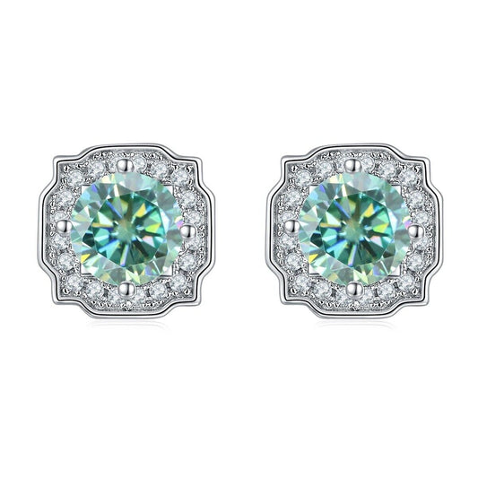 Moissanite Round Green White Stud Engagement Earrings 925 Sterling Silver 0.5Ct