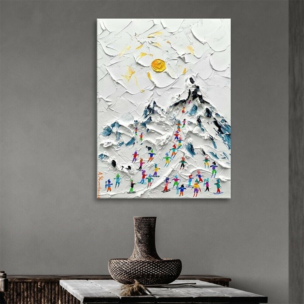 Hand Painted Snow Mountain Landscape Knife Art Oil Painting Abstract Room Decor