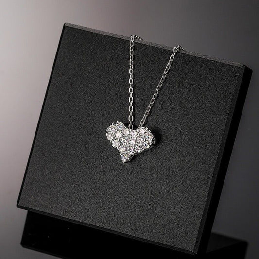 Sparkly Heart Shaped Round Moissanite Necklace Pendant 925 Sterling Silver VVS1