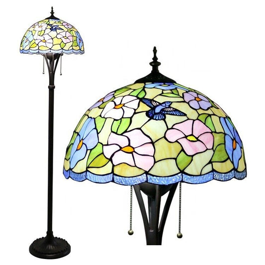 Bird Flower Tiffany Floor Lamp Stained Glass Bedroom Home Decoration LED Light