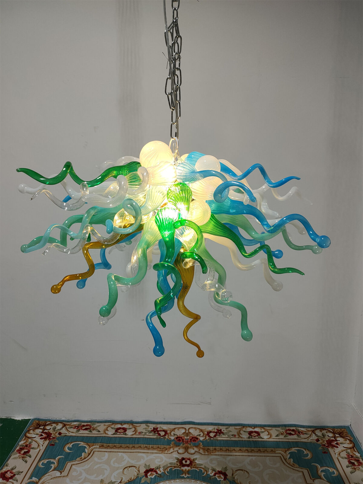 White Multicolor Chandelier Hand Blown Glass LED Lights Creative Room Home Lamps