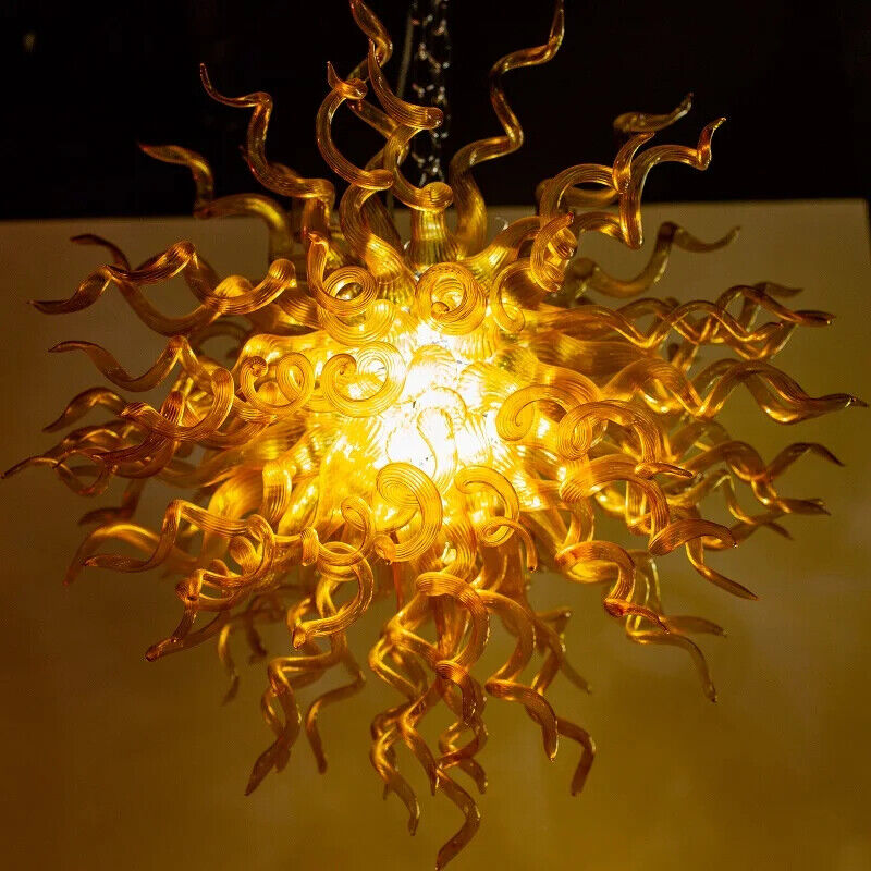 Golden Color Hand Blown Glass Chandelier LED Lighting Fixture Living Room Home