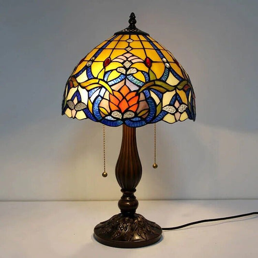 Rose Flower Tiffany Table Lamp Stained Glass Bedroom Handmade Light Decoration