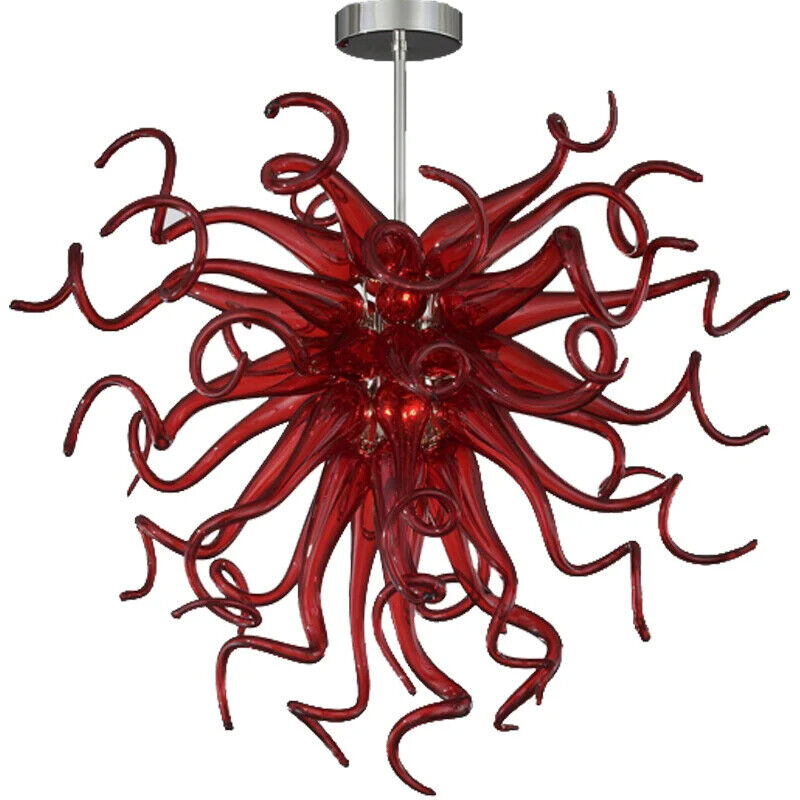 Elegant Red Hand Blown Glass Chandelier Decoration Living Room Lighting Fixture