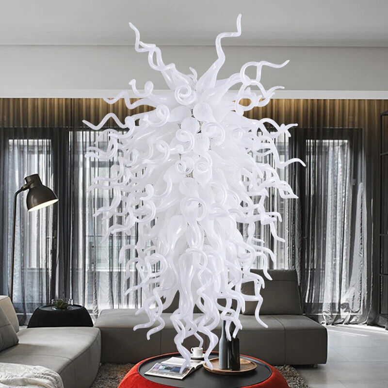 White Color Hand Blown Glass Chandelier Decoration Living Room Lighting Fixture