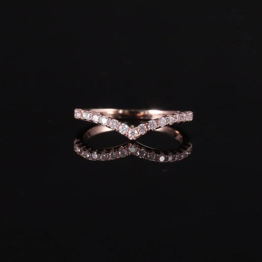 Curved Shape Diamond Ring Band 9k Rose Gold Lab Created Round Cut 0.26Ct VVS1 D