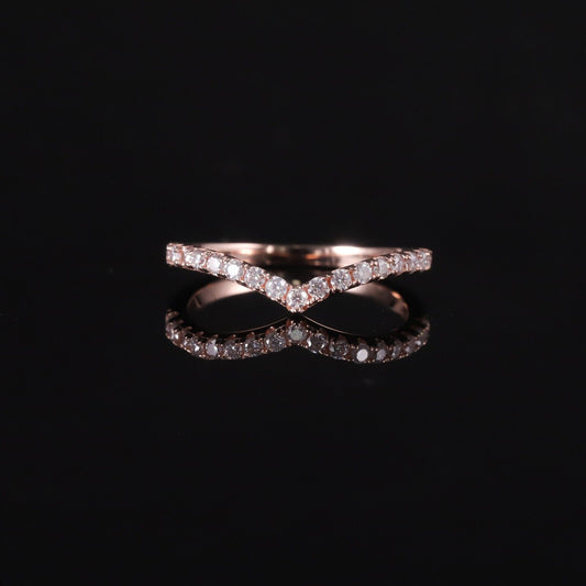 V Shape Diamond Engagement Ring Band 9K Rose Gold Lab Created VVS1 D Round Cut