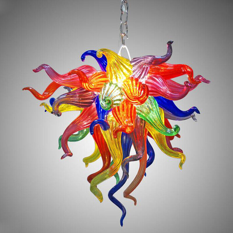 Beautiful Mini Flower Modern Chandelier Multi Color Hand Blown Glass LED Lights