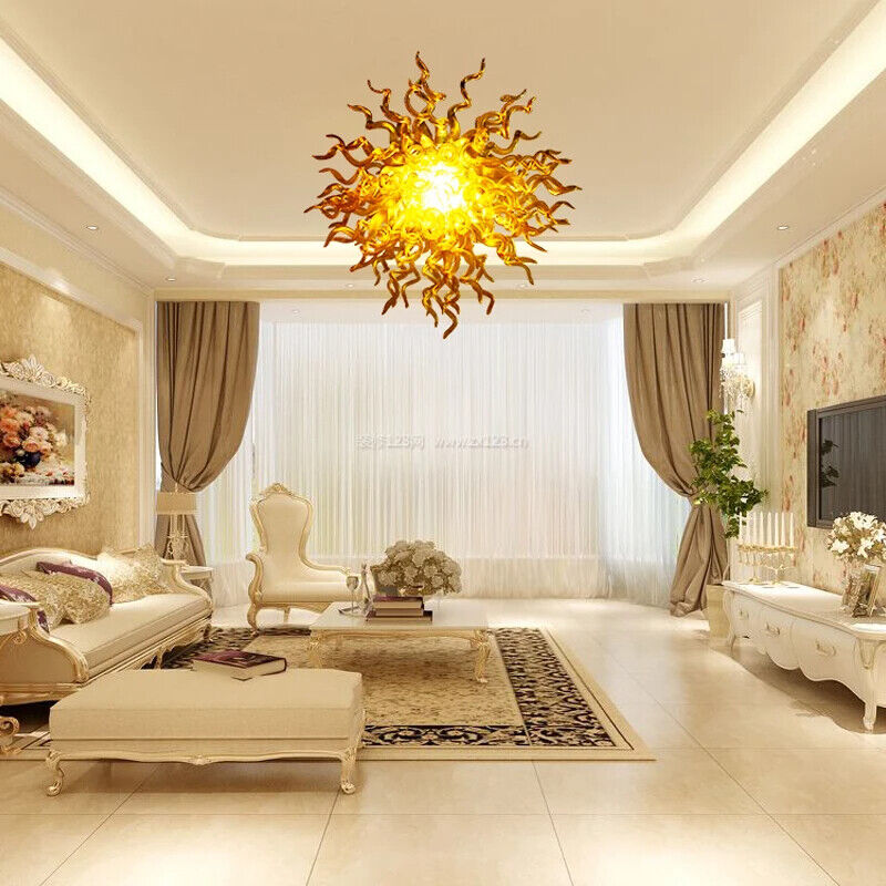 Golden Color Hand Blown Glass Chandelier LED Lighting Fixture Living Room Home