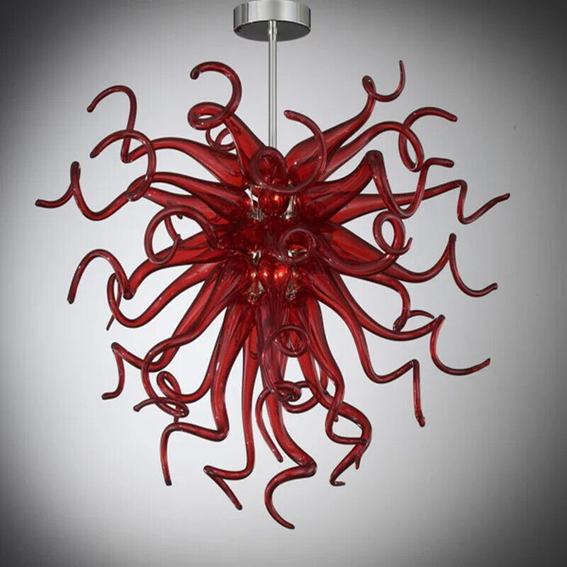 Elegant Red Hand Blown Glass Chandelier Decoration Living Room Lighting Fixture