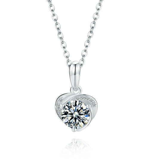 6.5mm 1Ct D Color Moissanite Diamond Heart Pendant Necklace 925 Sterling Silver