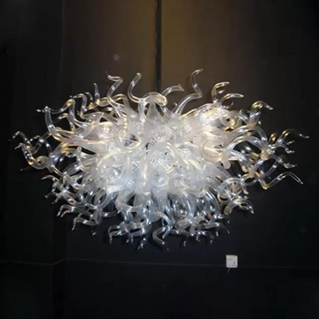 White Flower Transparent Chandelier Hand Blown Glass Led Light Fixture Home Room