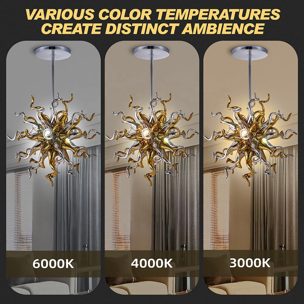 Golden Hand Blown Glass Chandelier Bedroom Decoration For Living Room LED Light