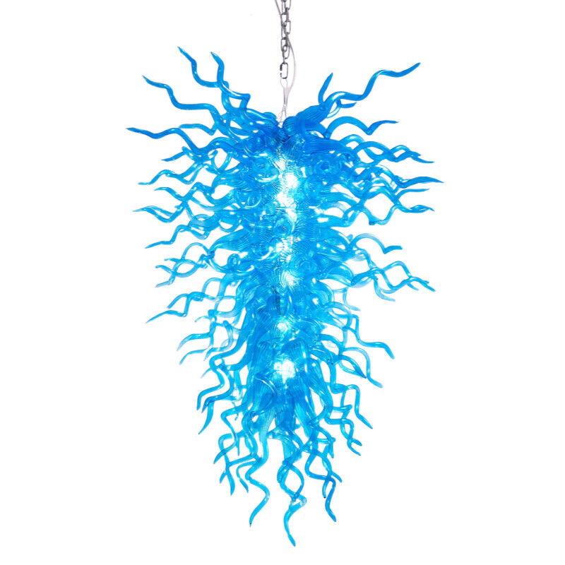 Blue Hand Blown Glass Chandelier Decoration For Living Room Hanging Lustre Light