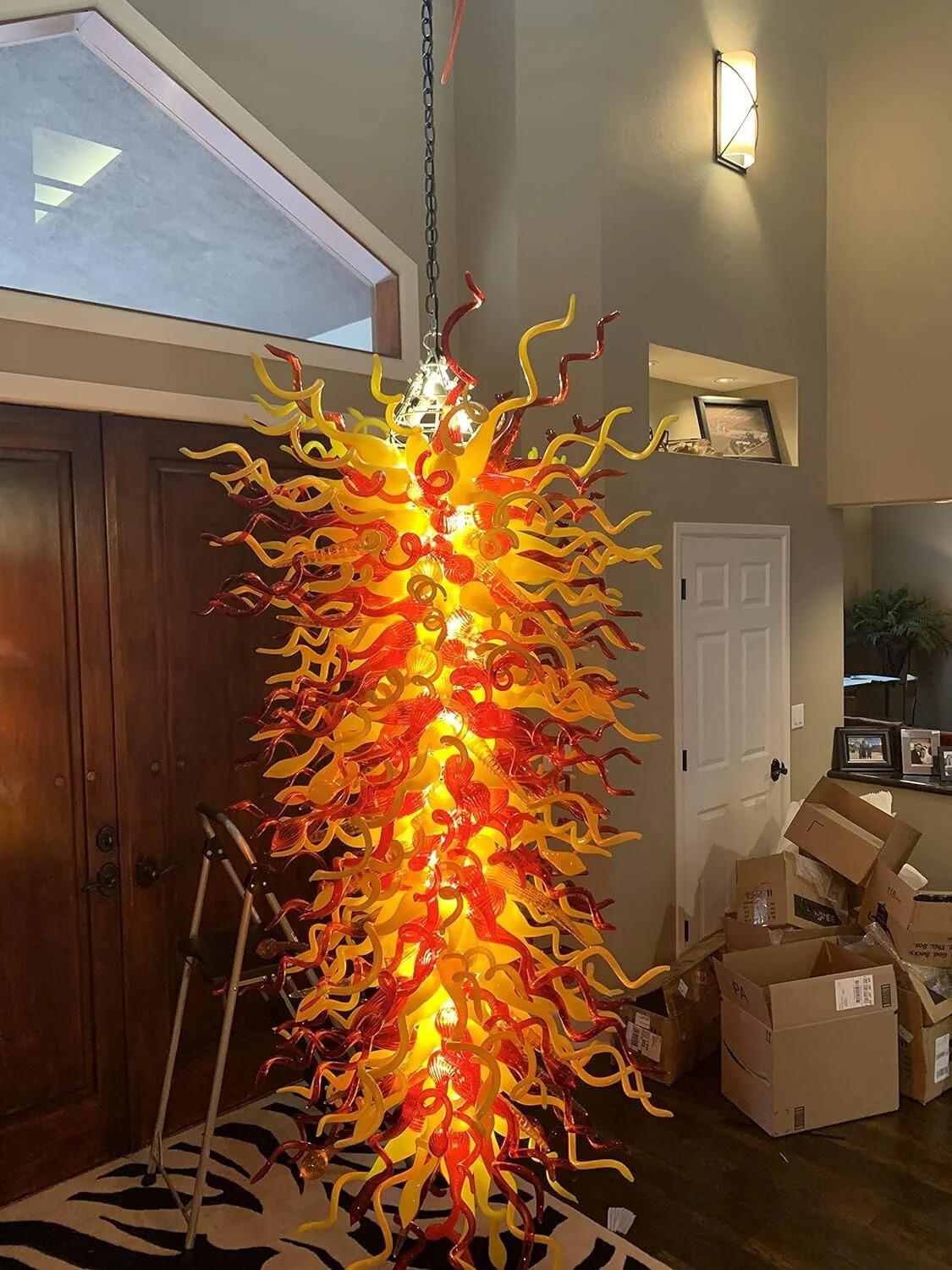 Yellow Red Fire Glass Chandelier Decoration Living Room Home Lighting Fixture