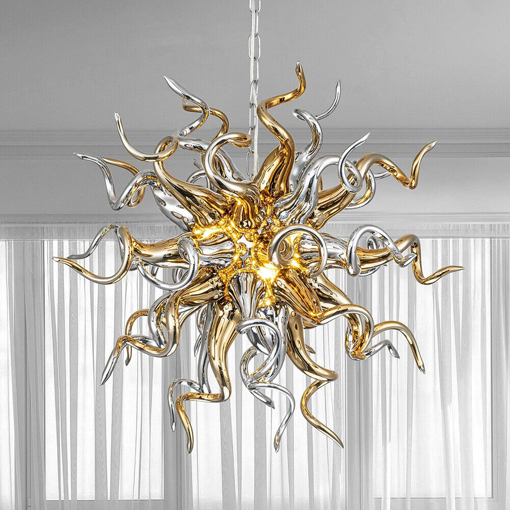 Golden Hand Blown Glass Chandelier Bedroom Decoration For Living Room LED Light