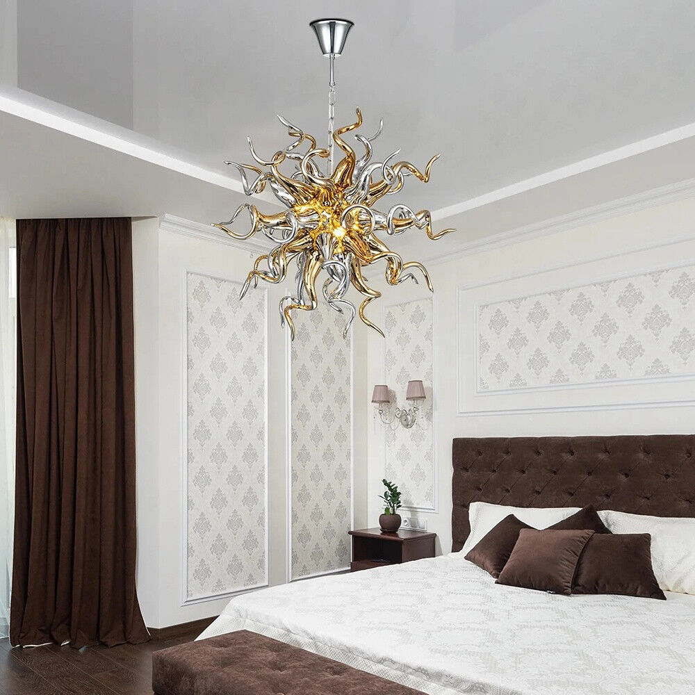 Golden Hand Blown Glass Chandelier Bedroom Decoration For Living Room LED Light