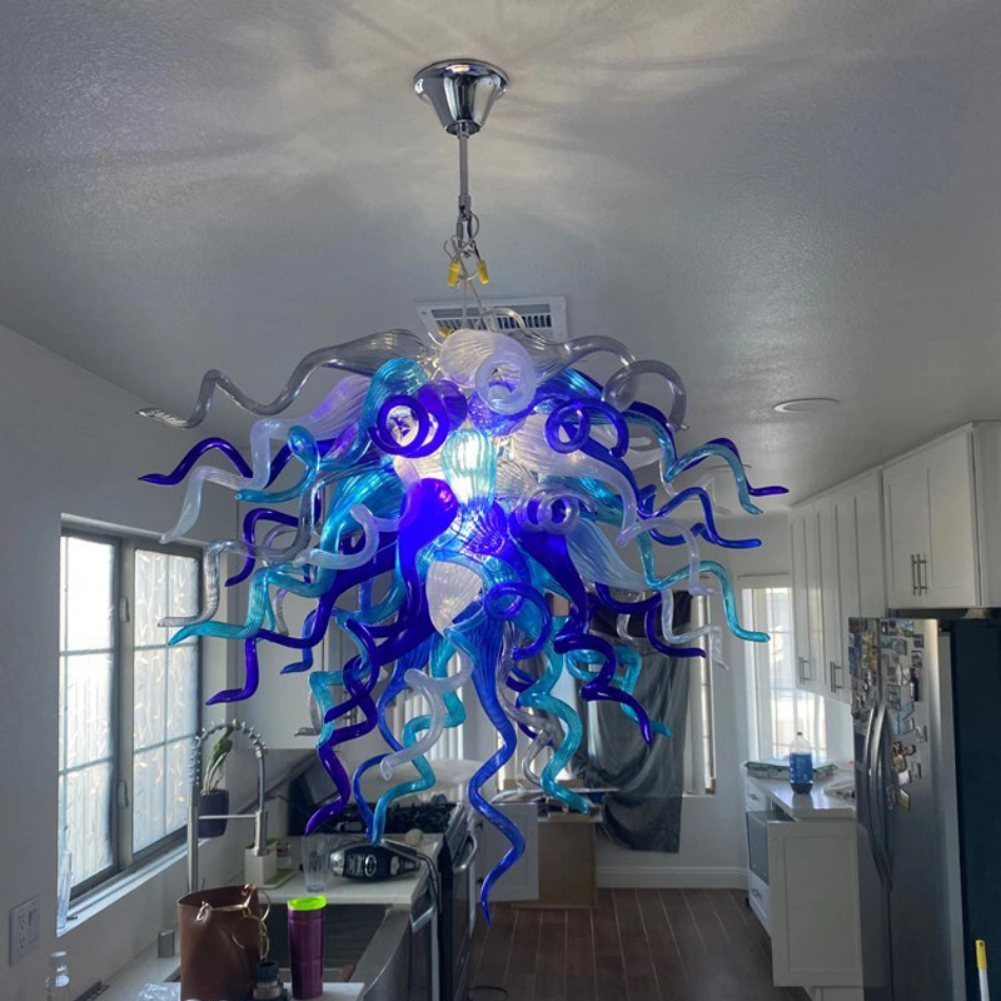 Multicolor Blue Chandelier Hand Blown Glass LED Pendant Light Lamp For Home Mall