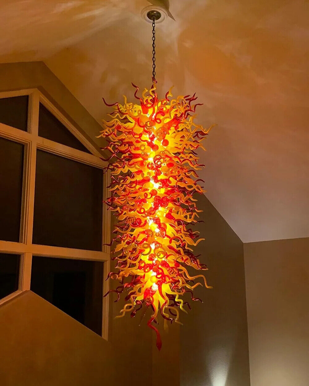 Yellow Red Fire Glass Chandelier Decoration Living Room Home Lighting Fixture