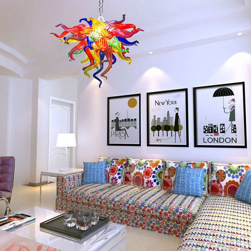 Beautiful Mini Flower Modern Chandelier Multi Color Hand Blown Glass LED Lights