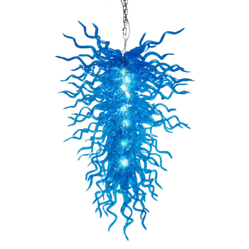 Blue Hand Blown Glass Chandelier Decoration For Living Room Hanging Lustre Light