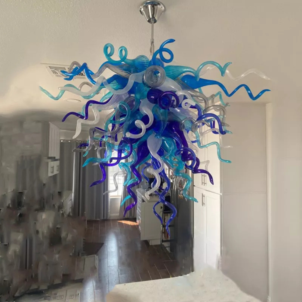 Multicolor Blue Chandelier Hand Blown Glass LED Pendant Light Lamp For Home Mall