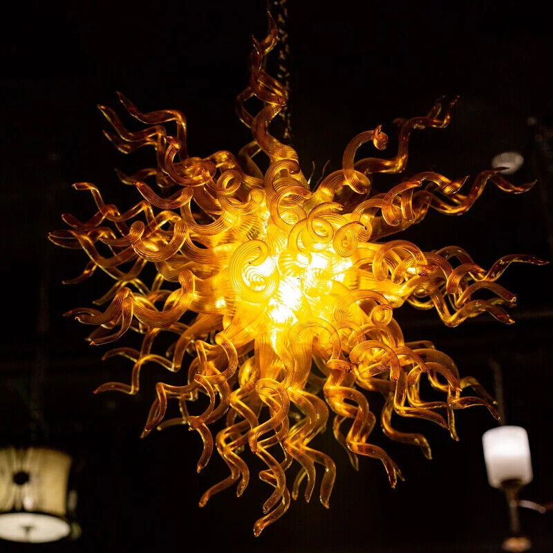 Golden Color Hand Blown Glass Chandelier LED Lighting Fixture Living Room Home