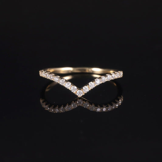 V Shape Diamond Engagement Ring Band 9K Yellow Gold Lab Created VVS1 D Round Cut